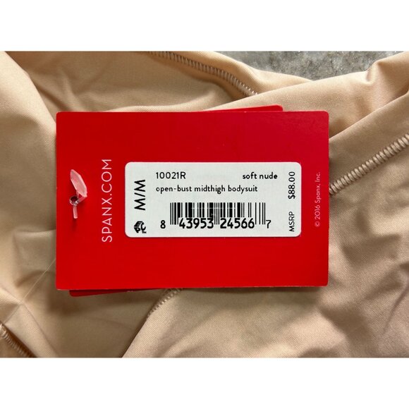 SPANX Thinstincts Open-Bust Mid-Thigh Bodysuit in Soft N*ude - Sz M - NWT - Picture 8 of 10